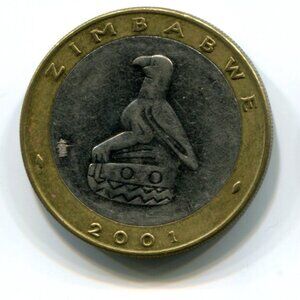 2001 Zimbabwe 'Rhino' Bimetallic $5 Coin (b488-11)